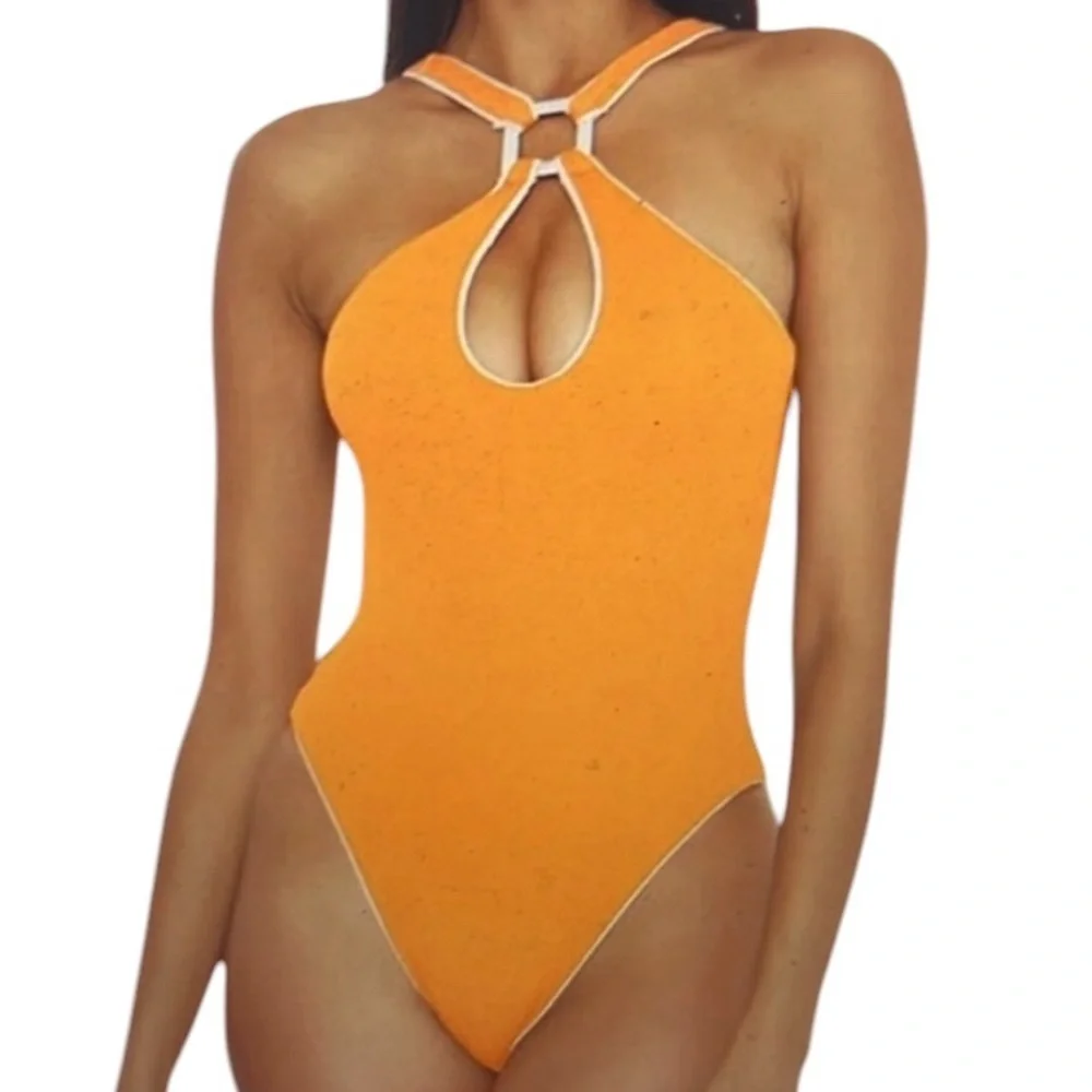 NWT BECCA modern edge, fine rib,  high neck, one piece swimsuit - Picture 3 of 6